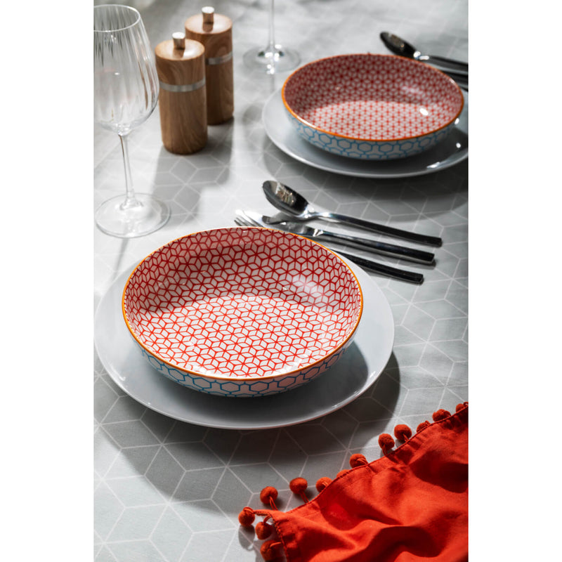Mikasa 21cm Stoneware Pasta Bowl - Geometric Blue