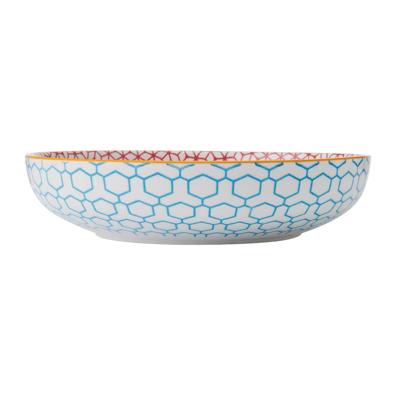 Mikasa 21cm Stoneware Pasta Bowl - Geometric Blue