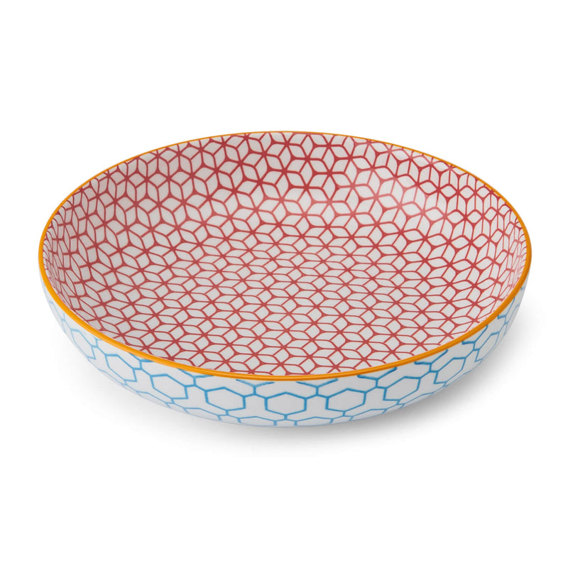 Mikasa 21cm Stoneware Pasta Bowl - Geometric Blue