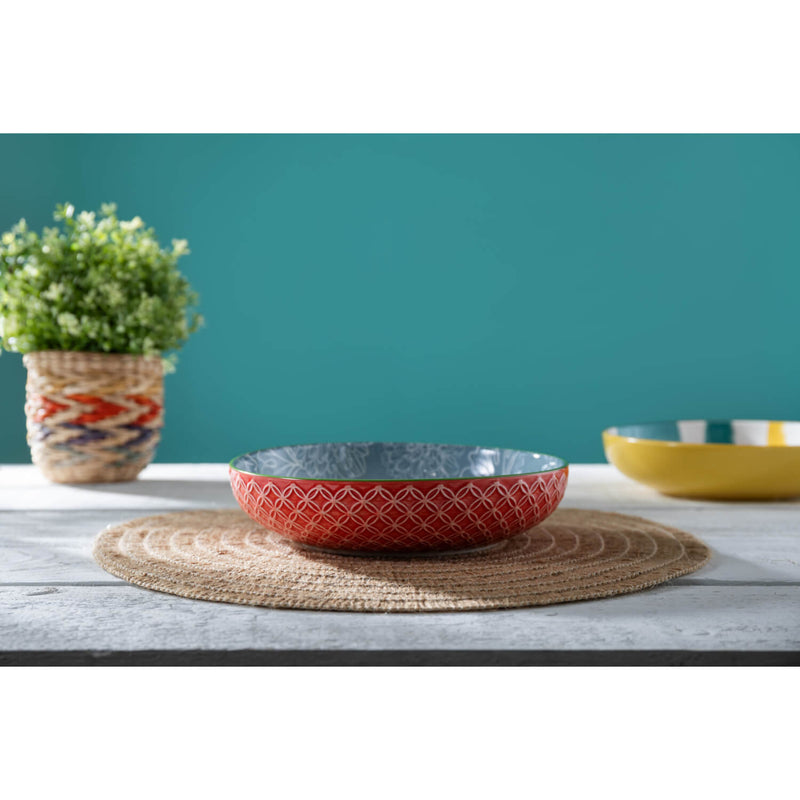 Mikasa 21cm Stoneware Pasta Bowl - Leaf & Geometric