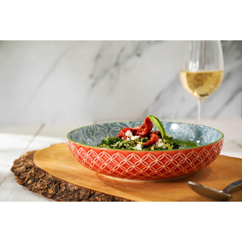 Mikasa 21cm Stoneware Pasta Bowl - Leaf & Geometric