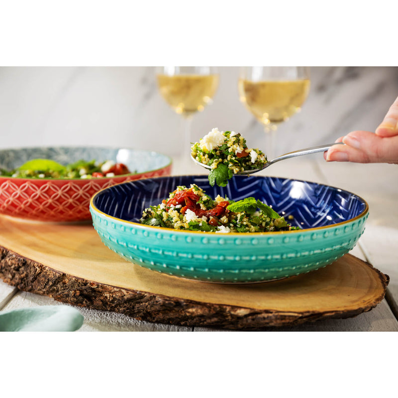 Mikasa 21cm Stoneware Pasta Bowl - Indigo Chevron