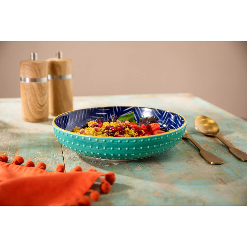 Mikasa 21cm Stoneware Pasta Bowl - Indigo Chevron