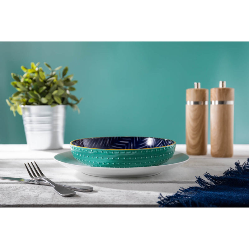 Mikasa 21cm Stoneware Pasta Bowl - Indigo Chevron