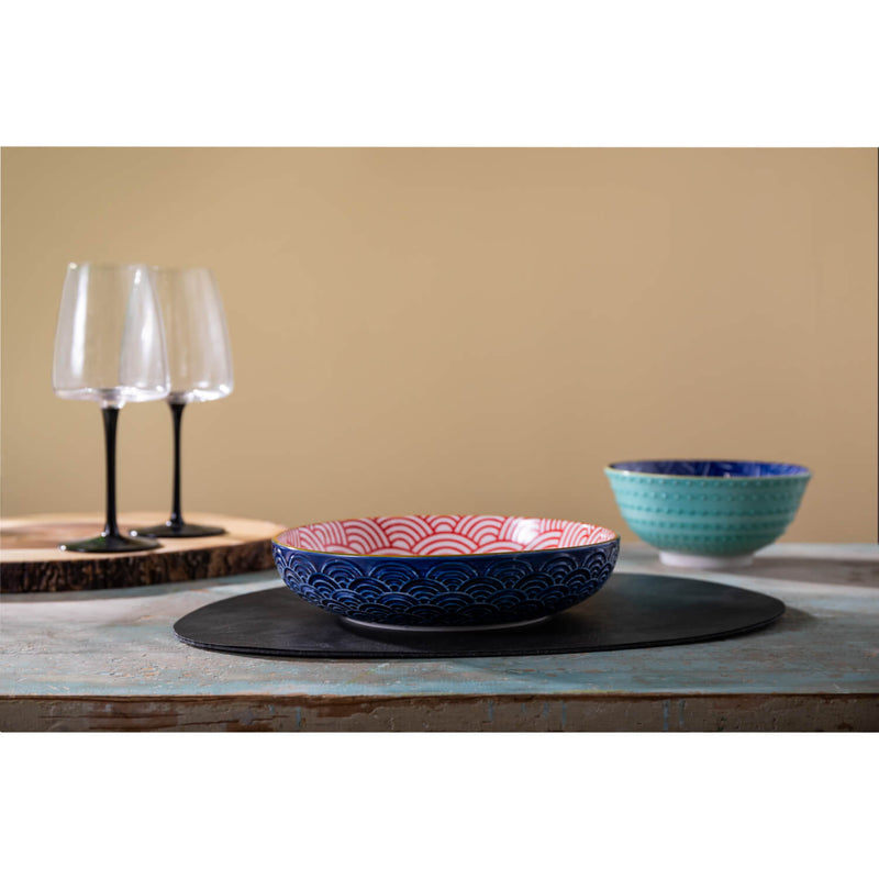 Mikasa 21cm Stoneware Pasta Bowl - Blue Arched
