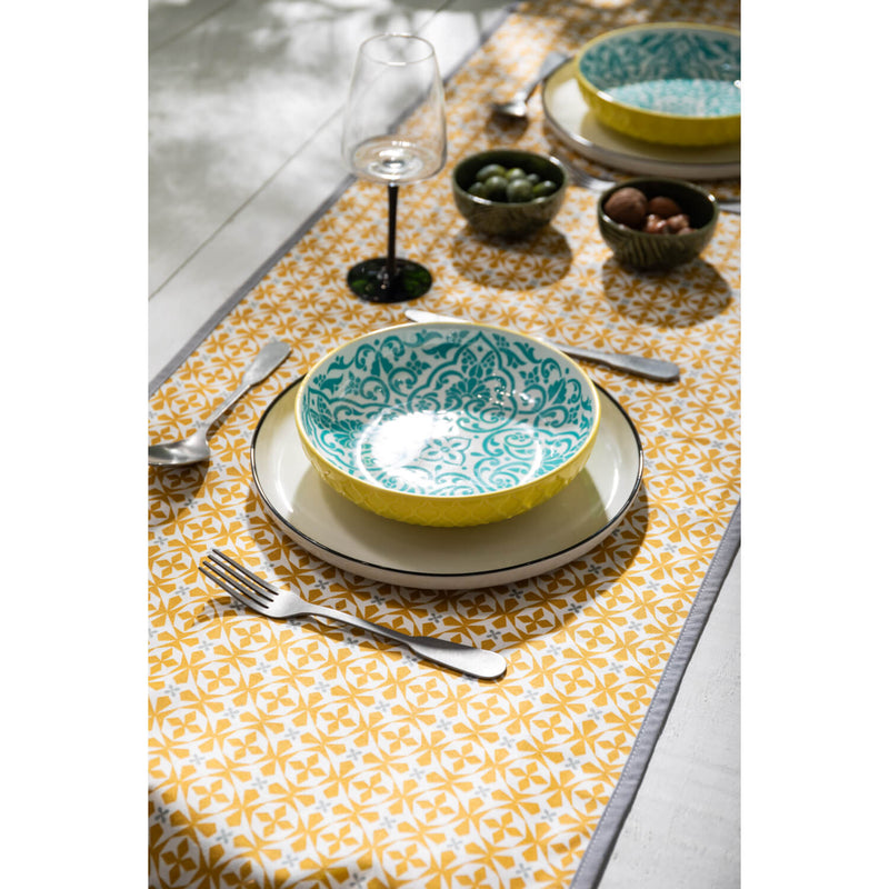 Mikasa 21cm Stoneware Pasta Bowl - Yellow & Blue Geometric