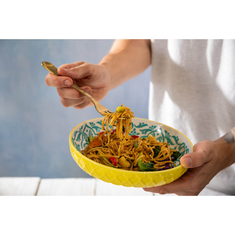 Mikasa 21cm Stoneware Pasta Bowl - Yellow & Blue Geometric