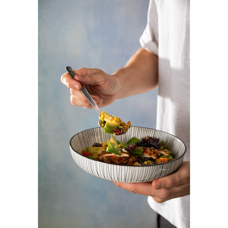 Mikasa 21cm Stoneware Pasta Bowl - Black Stripe