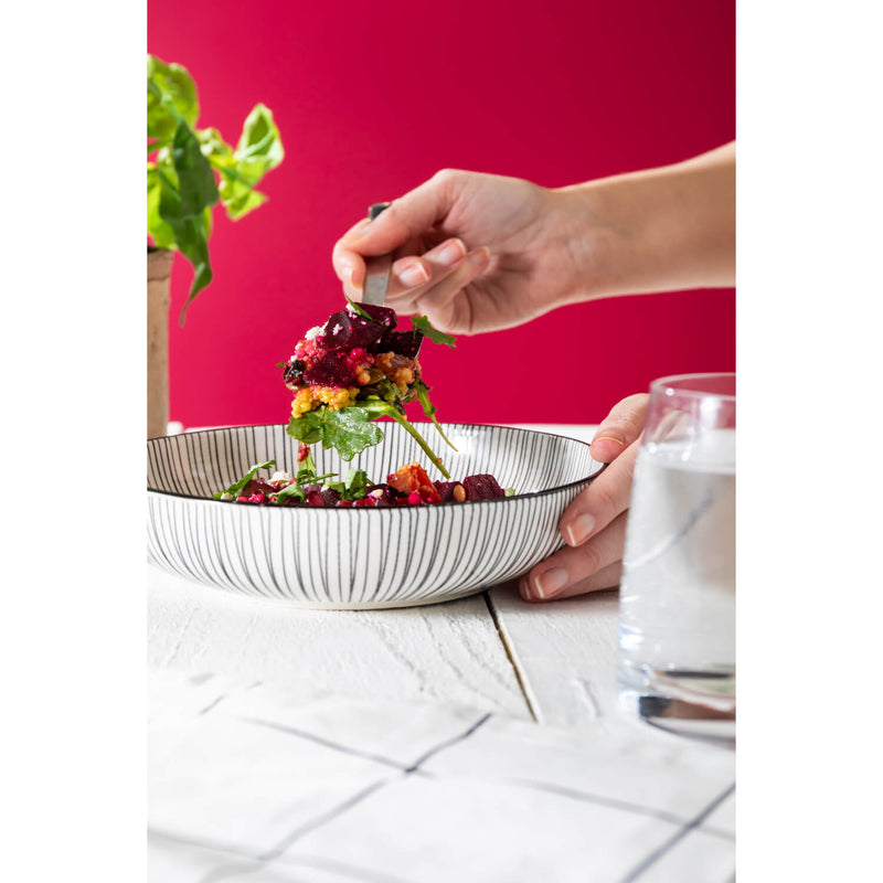 Mikasa 21cm Stoneware Pasta Bowl - Black Stripe
