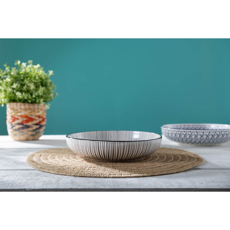 Mikasa 21cm Stoneware Pasta Bowl - Black Stripe