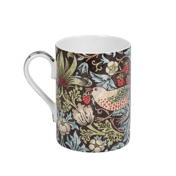 Morris & Co Strawberry Thief 340ml Porcelain Mug - Chocolate Slate