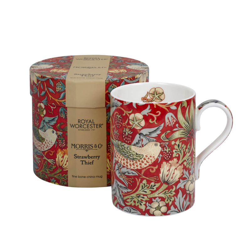 Morris & Co Strawberry Thief 340ml Porcelain Mug - Crimson Slate