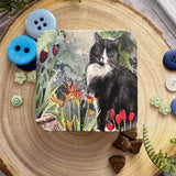 Alex Clark Small Square Tin - Cat And Tulips