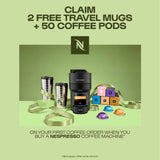 De'Longhi EN510.W Nespresso Lattissima One Capsule Espresso Coffee Machine - White - Plus Free Gifts - 2x Travel Mugs & 50 Coffee Pods