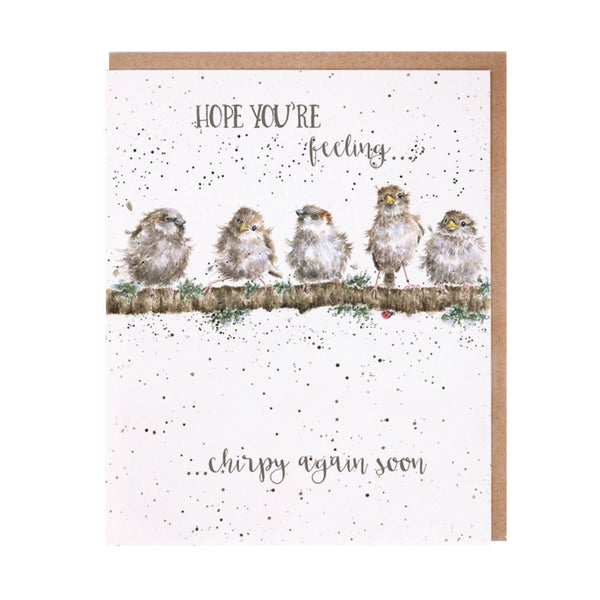 Wrendale Designs by Hannah Dale Hope You're Feeling Chirpy Again Soon Card - Sparrows