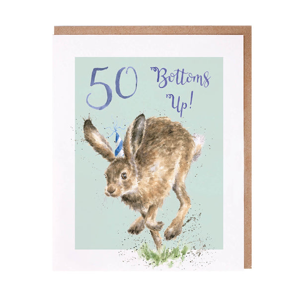 Wrendale Designs by Hannah Dale 50 Bottoms Up! Card - Hare