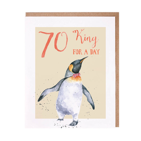 Wrendale Designs by Hannah Dale 70 King For A Day Card - Penguin