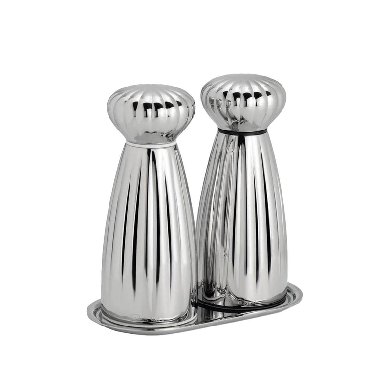 Robert Welch Palm Small Stainless Steel Salt & Pepper Mills With Tray - Bright