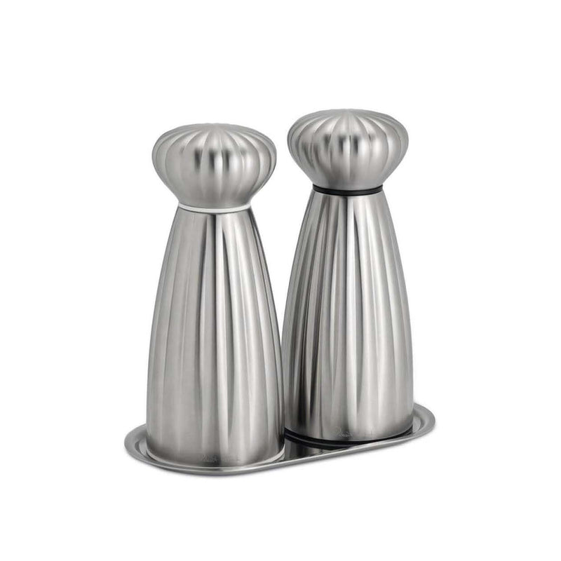 Robert Welch Palm Small Stainless Steel Salt & Pepper Mills With Tray - Satin