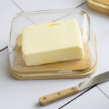 Pebbly Bamboo Butter Dish with Glass Lid & Spreader