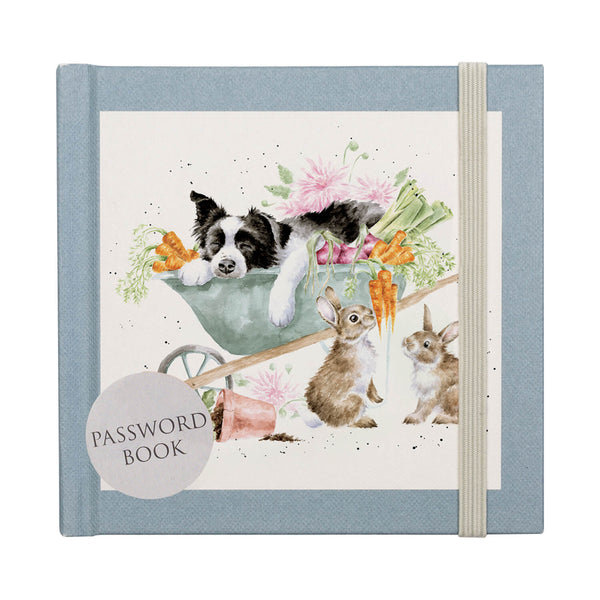 Wrendale Designs by Hannah Dale Password Book - Sleeping on the Job - Border Collie & Rabbits