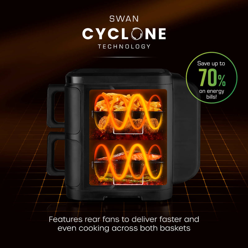 Swan SD10522 Cyclone Duo Layer 11-Litre Air Fryer - Black