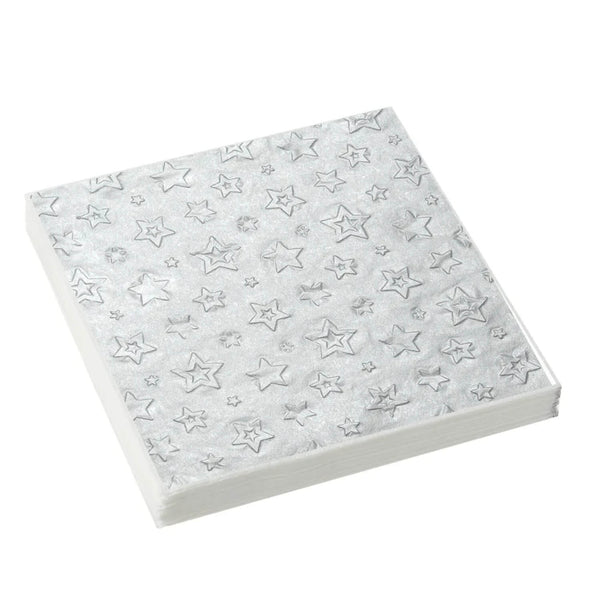 Stow Green Christmas Silver Stars Embossed Paper Napkins - Pack of 16