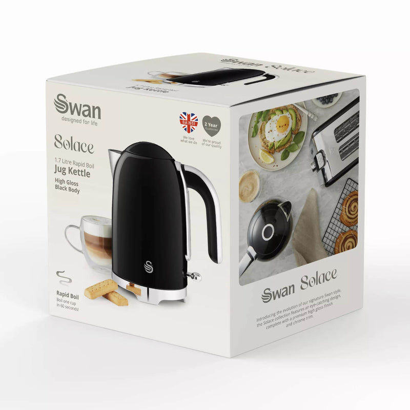 Swan Solace 1.7 Litre Stainless Steel Jug Kettle - Gloss Black