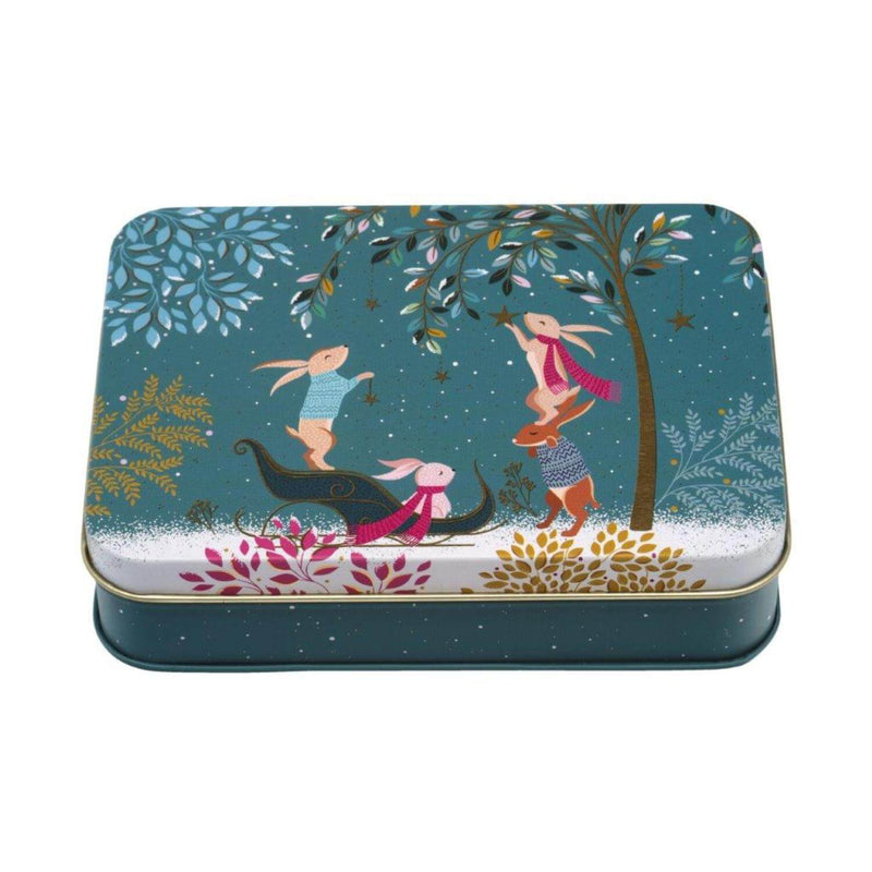 Sara Miller Christmas Small Rectangular Tin - Woodland Tales - Dark Blue
