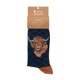 Wrendale Designs by Hannah Dale Mens Bamboo Socks - Highland Heathers - Highland Cow
