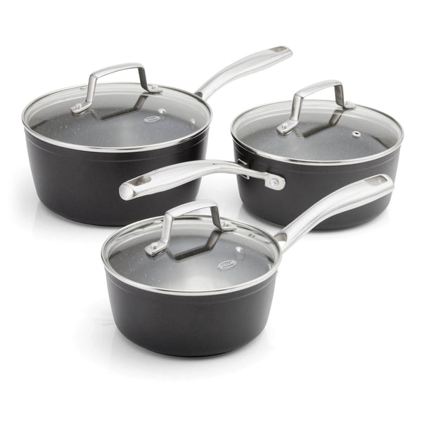 Stellar Rocktanium 3-Piece Non-Stick Saucepan Set with Glass Lids