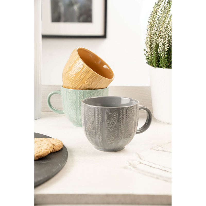 Siip Embossed Knit Stoneware 420ml Mug - Turquoise