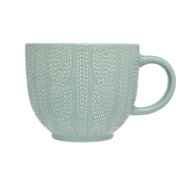 Siip Embossed Knit Stoneware 420ml Mug - Turquoise