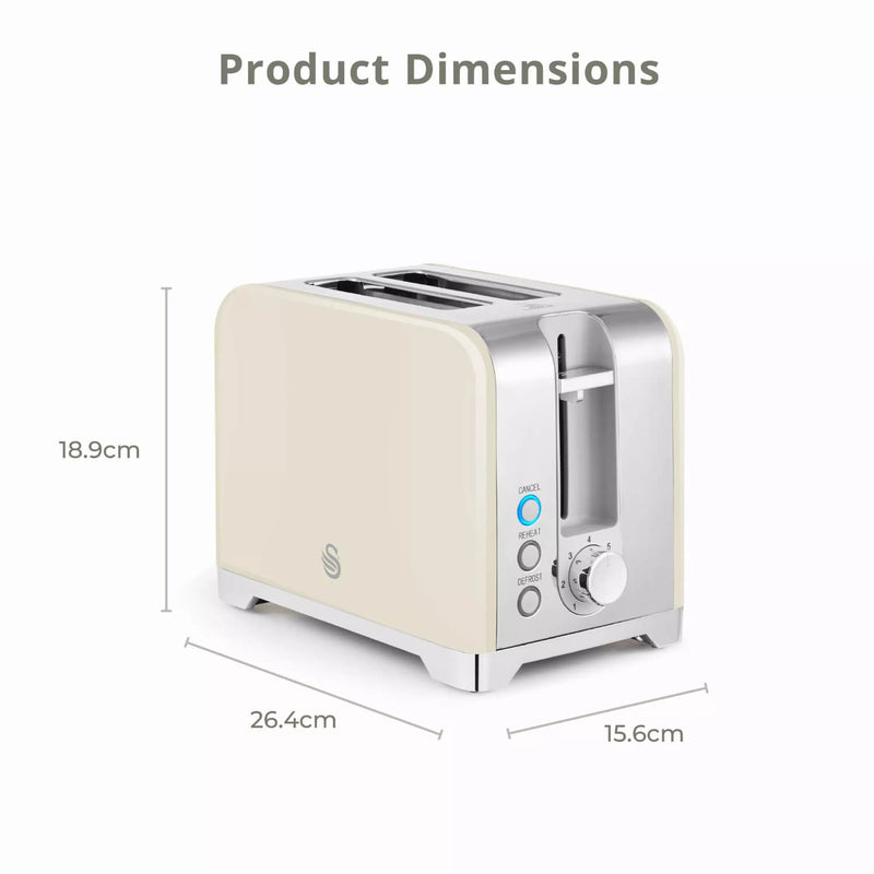 Swan Solace 2-Slice Stainless Steel Toaster - Gloss Cream