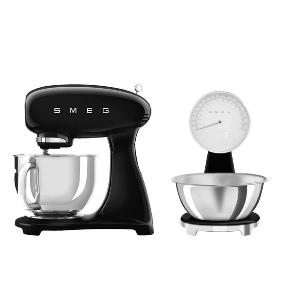 Smeg 50's Style Retro SMF03BLUK Stand Mixer & KSF01BLWW Retro Scales - Black