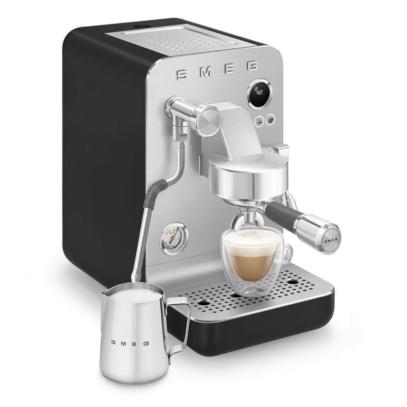 Smeg EMC02 Mini Pro Espresso Coffee Machine & CGF02 Stainless Steel Coffee Grinder - Matte Black