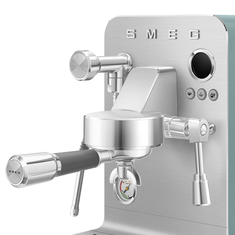 Smeg EMC02 Mini Pro Espresso Coffee Machine & CGF02 Stainless Steel Coffee Grinder - Matte Emerald Green