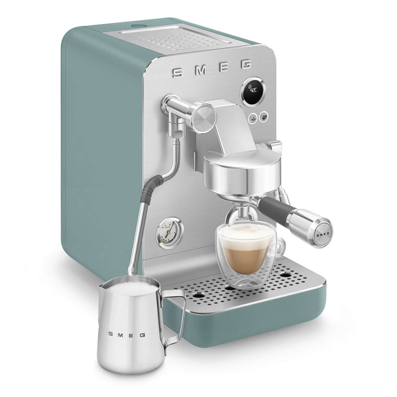 Smeg EMC02 Mini Pro Espresso Coffee Machine & CGF02 Stainless Steel Coffee Grinder - Matte Emerald Green