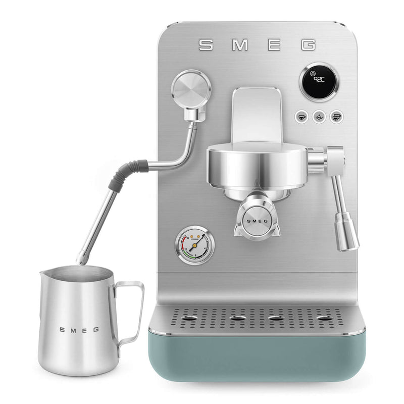 Smeg EMC02 Mini Pro Espresso Coffee Machine & CGF02 Stainless Steel Coffee Grinder - Matte Emerald Green