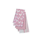 Stow Green The Pantry Hen & Cockerel Pack of 3 Cotton Tea Towels - Pink