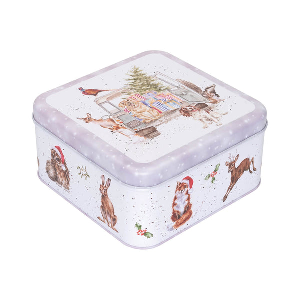 Wrendale Designs by Hannah Dale 16.7cm Square Christmas Tin - Winter Woodland