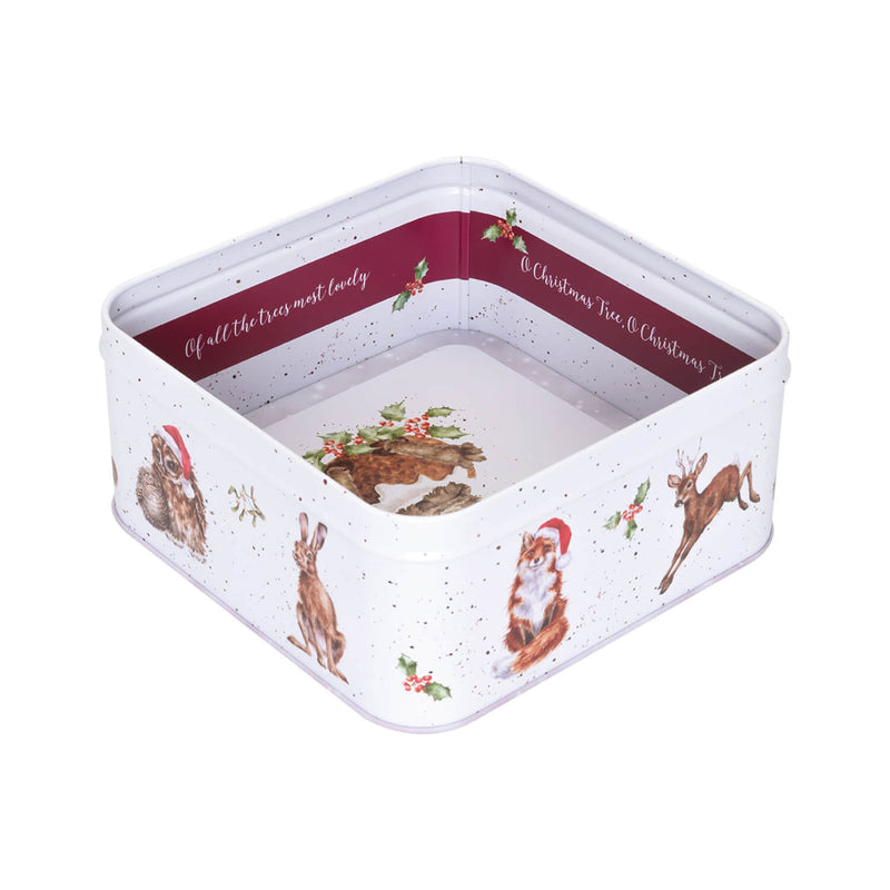 Wrendale Designs by Hannah Dale 16.7cm Square Christmas Tin - Winter Woodland