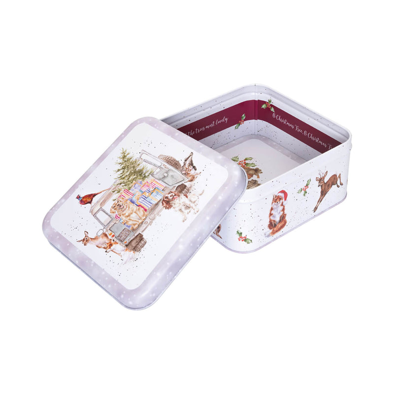Wrendale Designs by Hannah Dale 16.7cm Square Christmas Tin - Winter Woodland