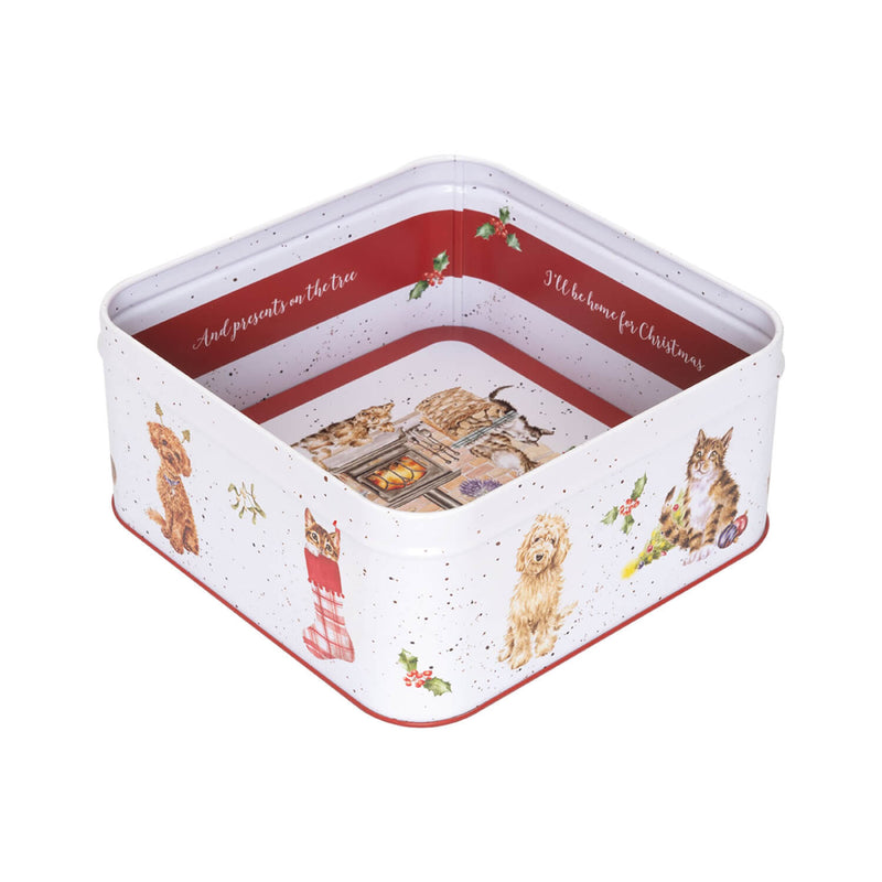 Wrendale Designs by Hannah Dale 16.7cm Square Christmas Tin - Country Kitchen