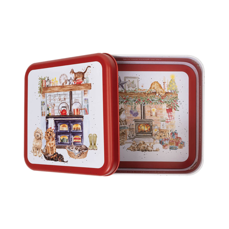 Wrendale Designs by Hannah Dale 16.7cm Square Christmas Tin - Country Kitchen