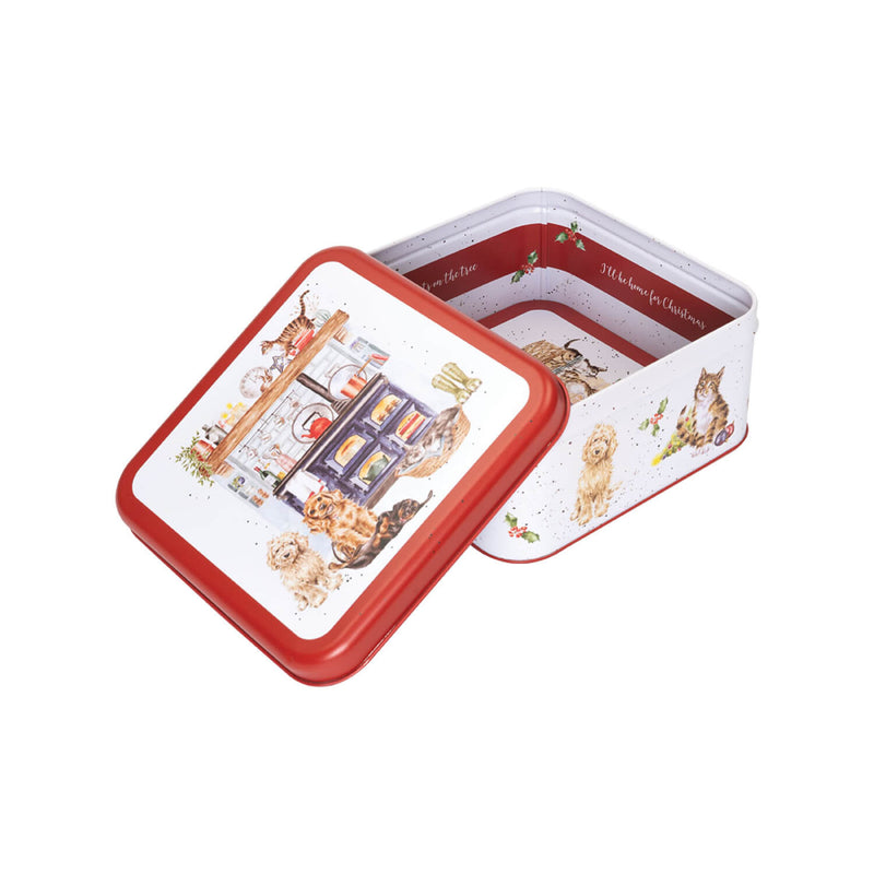 Wrendale Designs by Hannah Dale 16.7cm Square Christmas Tin - Country Kitchen