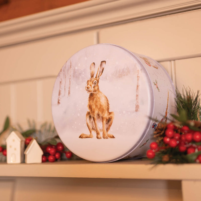 Wrendale Designs by Hannah Dale 22cm Round Christmas Tin - Winter Woodland