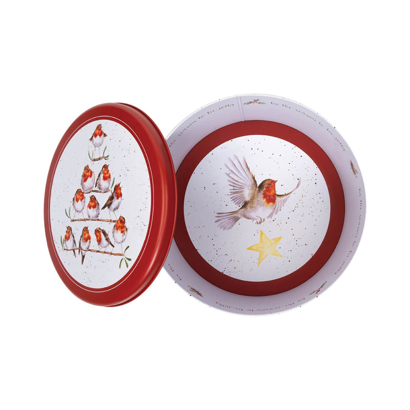 Wrendale Designs by Hannah Dale 22cm Round Christmas Tin - Rockin' Robins