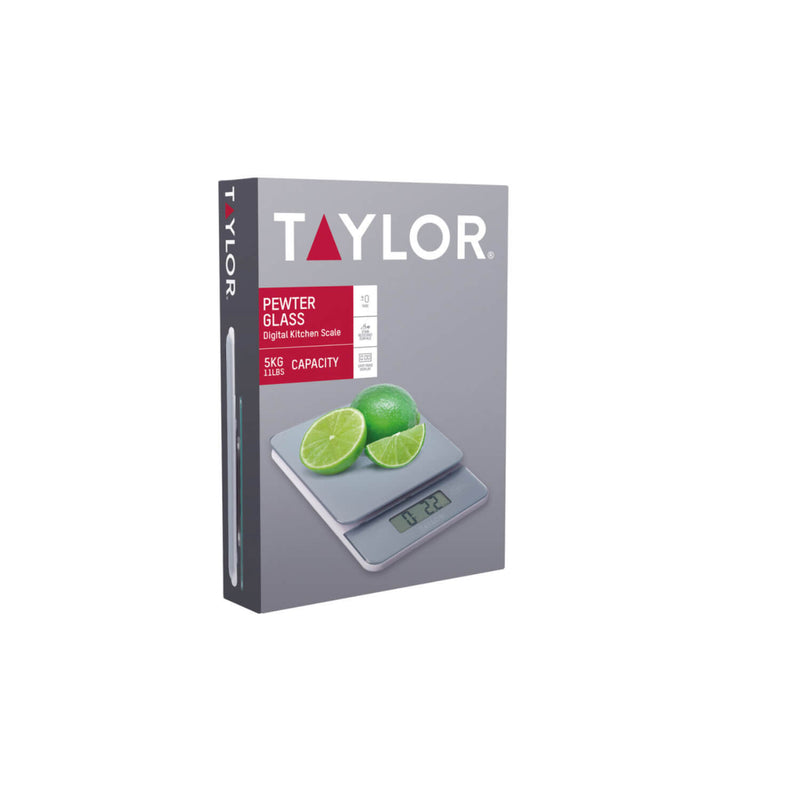 Taylor Digital Slim Glass 5kg Kitchen Scales - Pewter