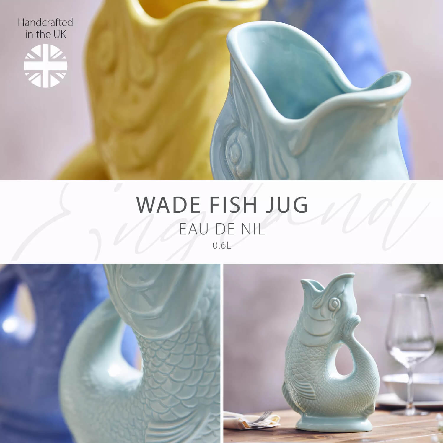 Buy Wade | Fish Earthenware 0.6 Litre Gluggle Jug - Eau De Nil ...